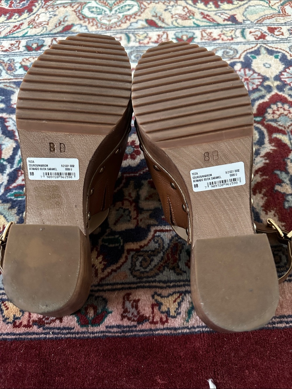 SCHUTZ YEDA DARK CARAMEL Leather Platform Clog Sandals with Stud Accents - Picture 5 of 7
